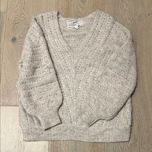 Pink Martini Cozy Beige V-Neck Sweater cream taupe